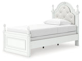 Kozlani White Twin Upholstered Panel Bed, Dresser and Mirror (Online Special Price) - Ornate Home