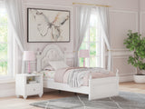 Kozlani White Twin Upholstered Panel Bed, Dresser and Mirror (Online Special Price) - Ornate Home