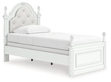 Kozlani White Twin Upholstered Panel Bed, Dresser and Mirror - Ornate Home