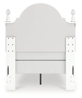 Kozlani White Twin Upholstered Panel Bed, Dresser and Mirror - Ornate Home