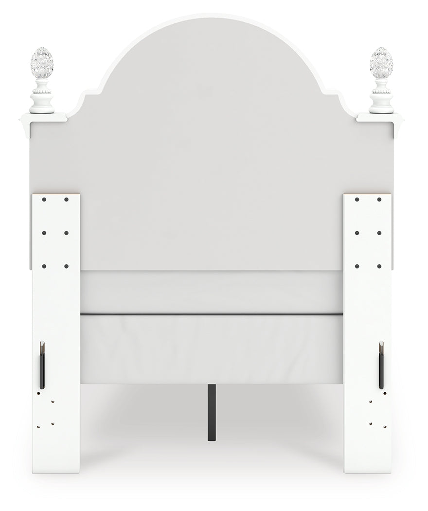 Kozlani White Twin Upholstered Panel Bed, Dresser and Mirror - Ornate Home
