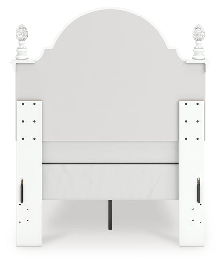 Kozlani White Twin Upholstered Panel Bed, Dresser and Mirror - Ornate Home