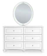 Kozlani White Twin Upholstered Panel Bed, Dresser and Mirror - Ornate Home