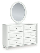Kozlani White Twin Upholstered Panel Bed, Dresser and Mirror - Ornate Home