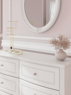 Kozlani White Twin Upholstered Panel Bed, Dresser and Mirror - Ornate Home