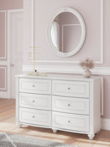 Kozlani White Twin Upholstered Panel Bed, Dresser and Mirror - Ornate Home