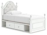 Kozlani White Twin Upholstered Panel Bed with Storage - Ornate Home