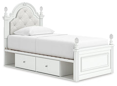 Kozlani White Twin Upholstered Panel Bed with Storage - Ornate Home