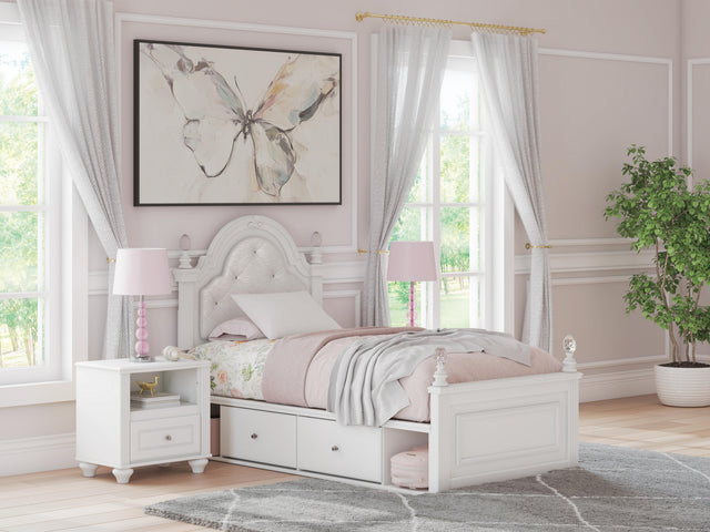 Kozlani White Twin Upholstered Panel Bed with Storage - Ornate Home