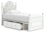 Kozlani White Twin Upholstered Panel Bed with Storage - Ornate Home