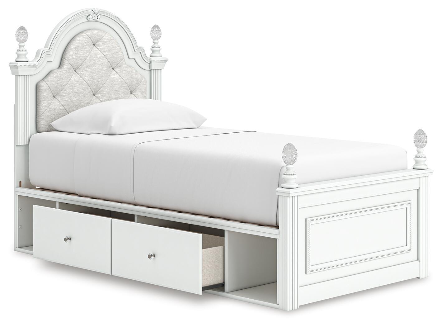 Kozlani White Twin Upholstered Panel Bed with Storage - Ornate Home