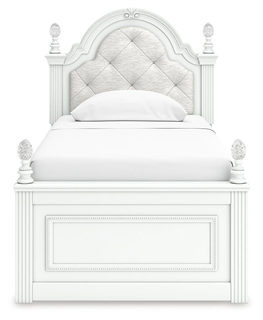 Kozlani White Twin Upholstered Panel Bed with Storage - Ornate Home