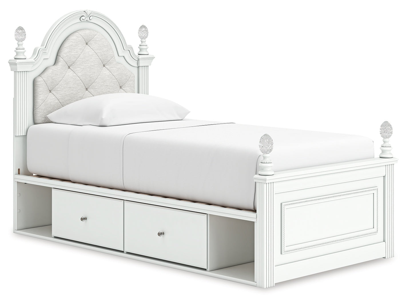 Kozlani White Twin Upholstered Panel Storage Bed - Ornate Home