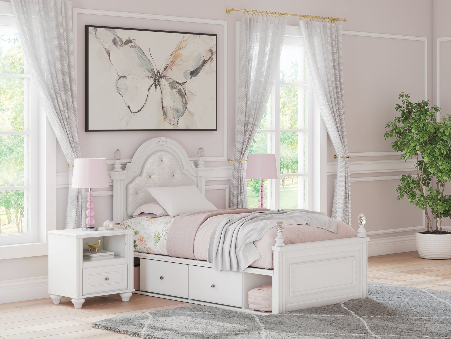 Kozlani White Twin Upholstered Panel Storage Bed - Ornate Home