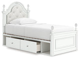 Kozlani White Twin Upholstered Panel Storage Bed - Ornate Home