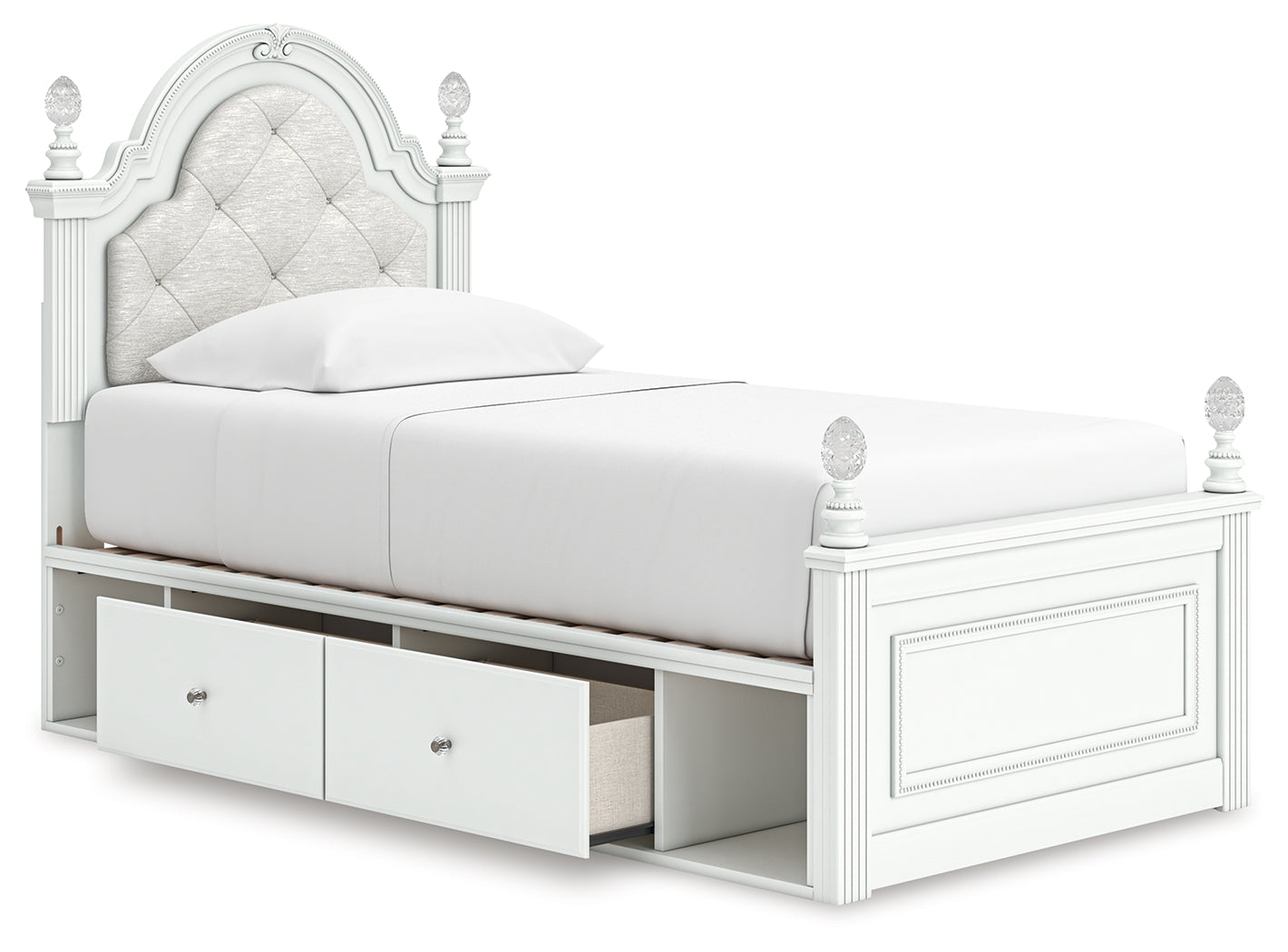 Kozlani White Twin Upholstered Panel Storage Bed - Ornate Home