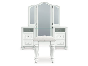 Kozlani White Vanity, Mirror and Stool (Online Special Price) - Ornate Home