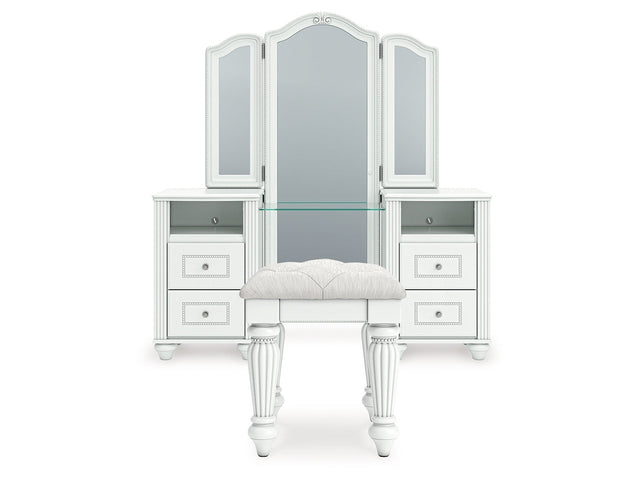 Kozlani White Vanity, Mirror and Stool (Online Special Price) - Ornate Home
