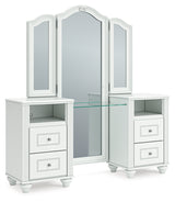 Kozlani White Vanity, Mirror and Stool (Online Special Price) - Ornate Home