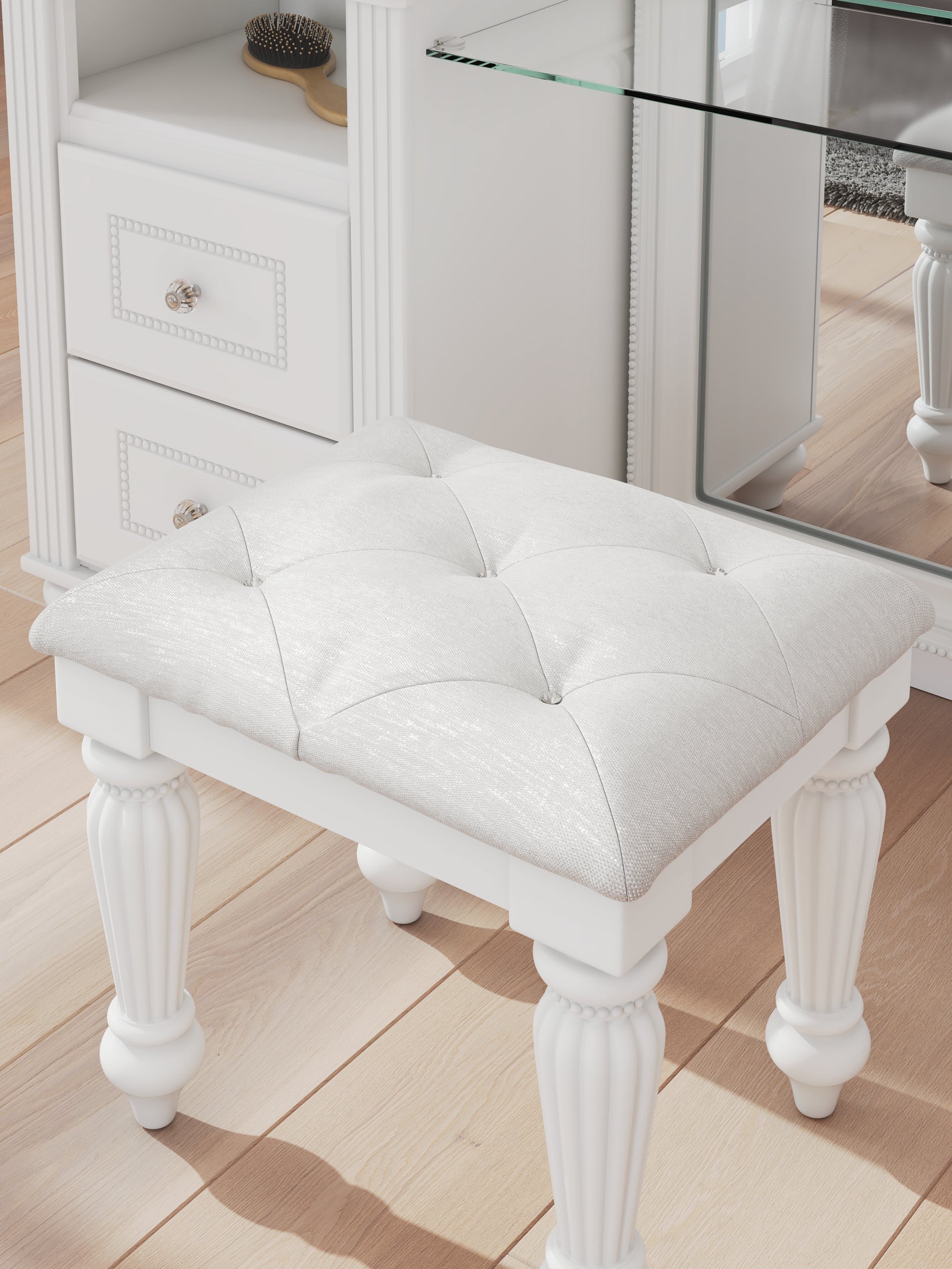 Kozlani White Vanity, Mirror and Stool (Online Special Price) - Ornate Home
