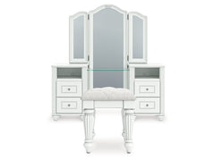 Kozlani White Vanity, Mirror and Stool - Ornate Home