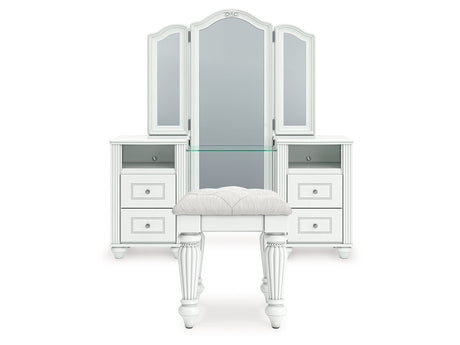 Kozlani White Vanity, Mirror and Stool - Ornate Home