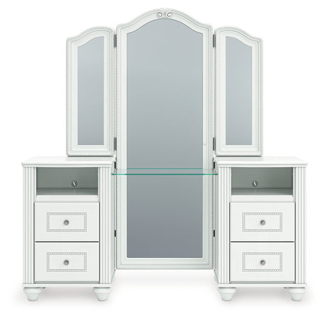 Kozlani White Vanity, Mirror and Stool - Ornate Home