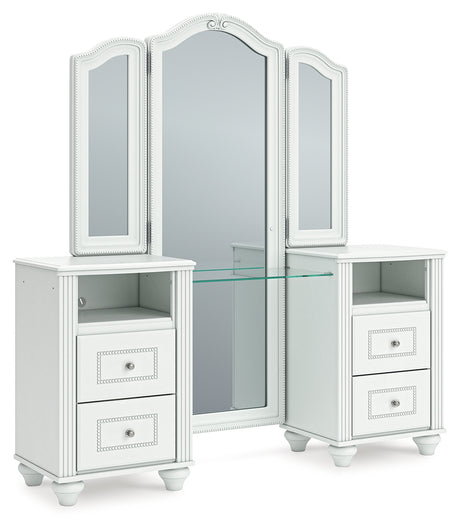 Kozlani White Vanity, Mirror and Stool - Ornate Home