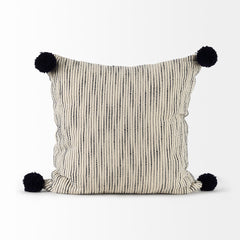 Krystal Cream/Black 18x18 Pom Pillow Cover - Ornate Home