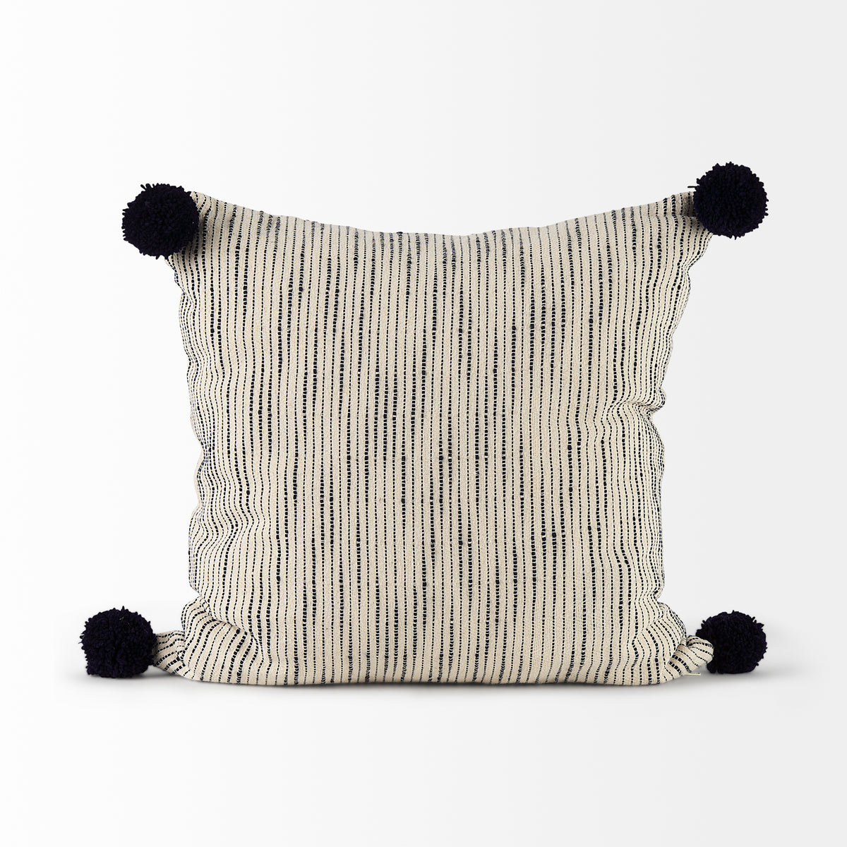 Krystal Cream/Black 18x18 Pom Pillow Cover with Down Filler (Set of 2) - Ornate Home