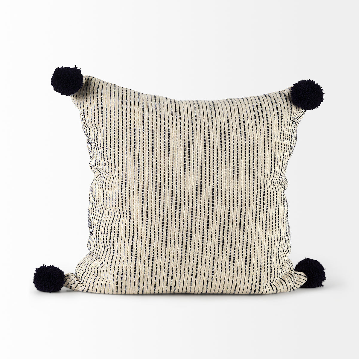 Krystal Cream/Black 18x18 Pom Pillow Cover with Down Filler (Set of 2) - Ornate Home