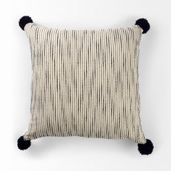 Krystal Cream/Black 18x18 Pom Pillow Cover with Down Filler (Set of 2) - Ornate Home