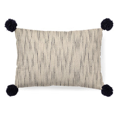 Krystal Cream/Blue 13x21 Pom Pillow Cover with Down Filler (Set of 2) - Ornate Home