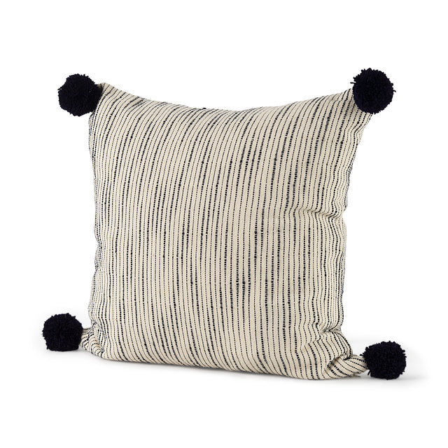 Krystal Cream/Blue 20x20 Pom Pillow Cover - Ornate Home