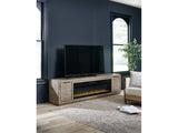 Krystanza Weathered Gray 92" TV Stand w/ Electric Fireplace - Ornate Home