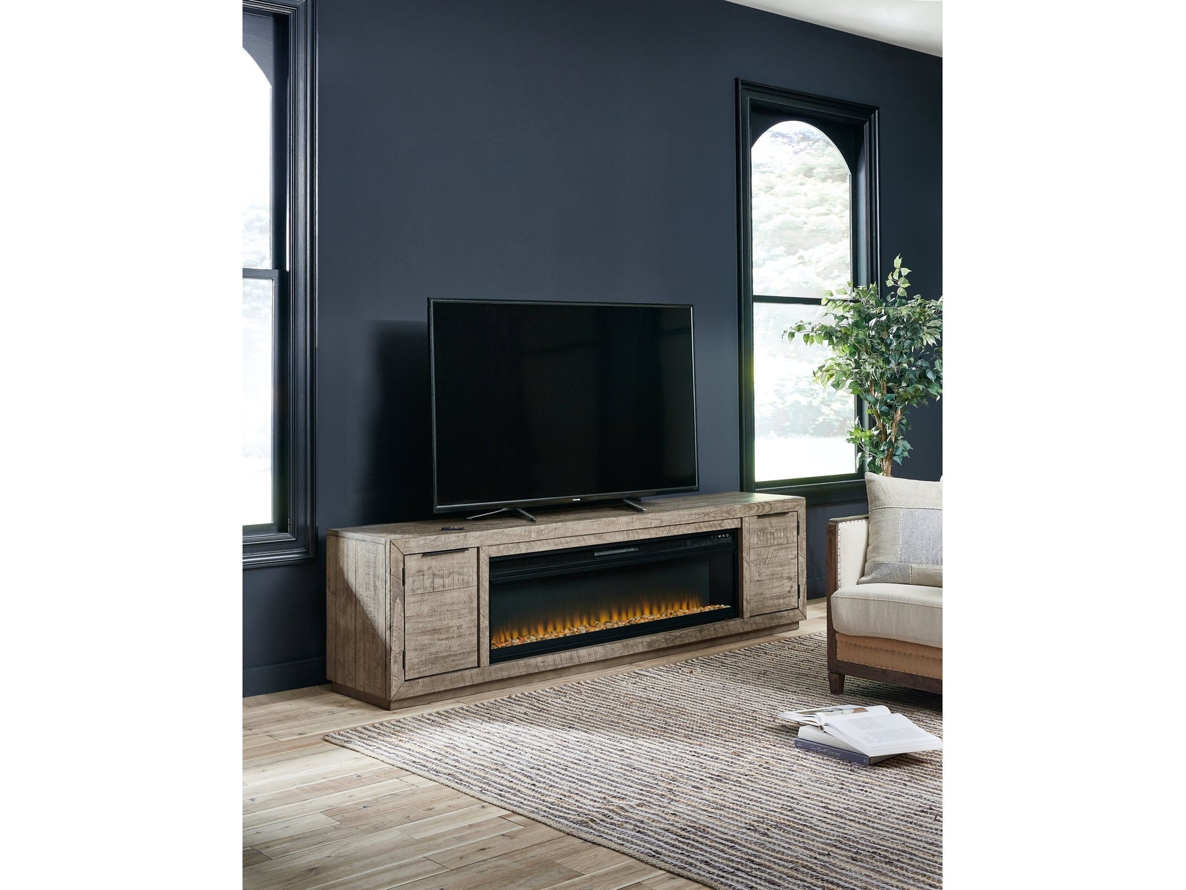 Krystanza Weathered Gray 92" TV Stand w/ Electric Fireplace - Ornate Home