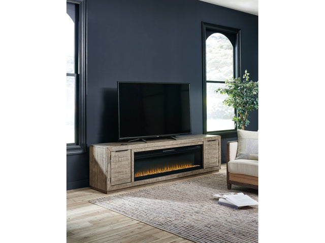 Krystanza Weathered Gray 92" TV Stand w/ Electric Fireplace - Ornate Home