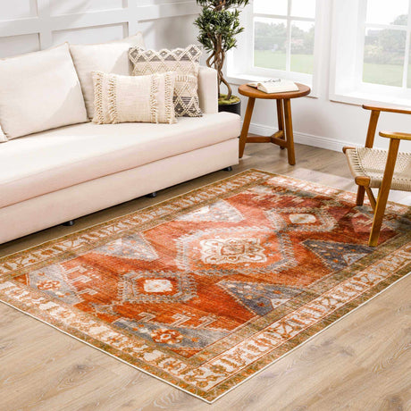 Kullar Orange Washable Area Rug - Ornate Home