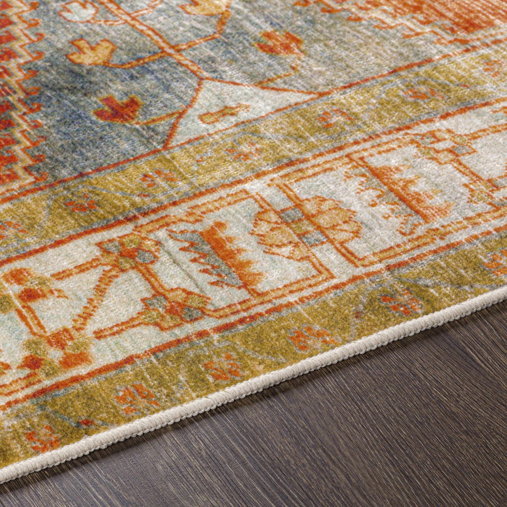 Kullar Orange Washable Area Rug - Ornate Home