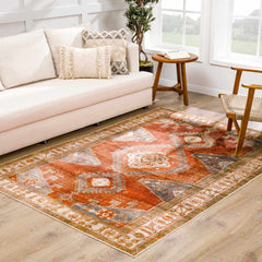 Kullar Orange Washable Area Rug - Ornate Home