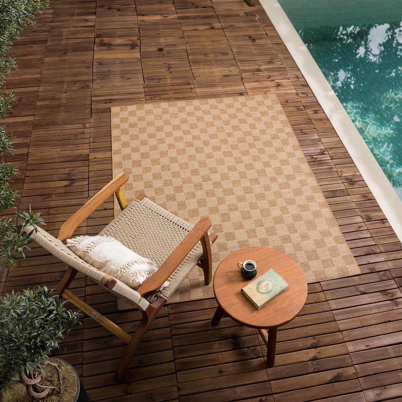 Kuval Checkered Brown Outdoor Rug - Ornate Home