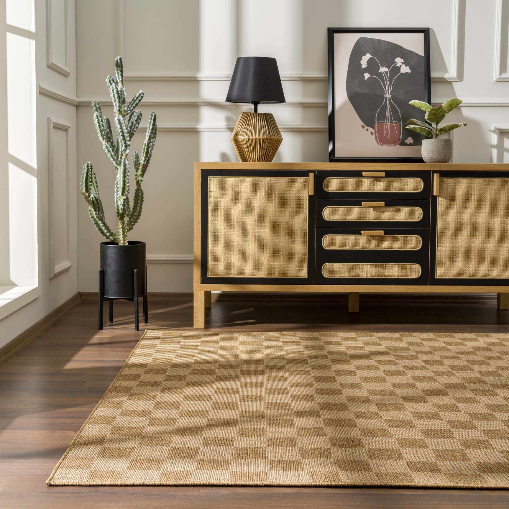 Kuval Checkered Brown Outdoor Rug - Ornate Home