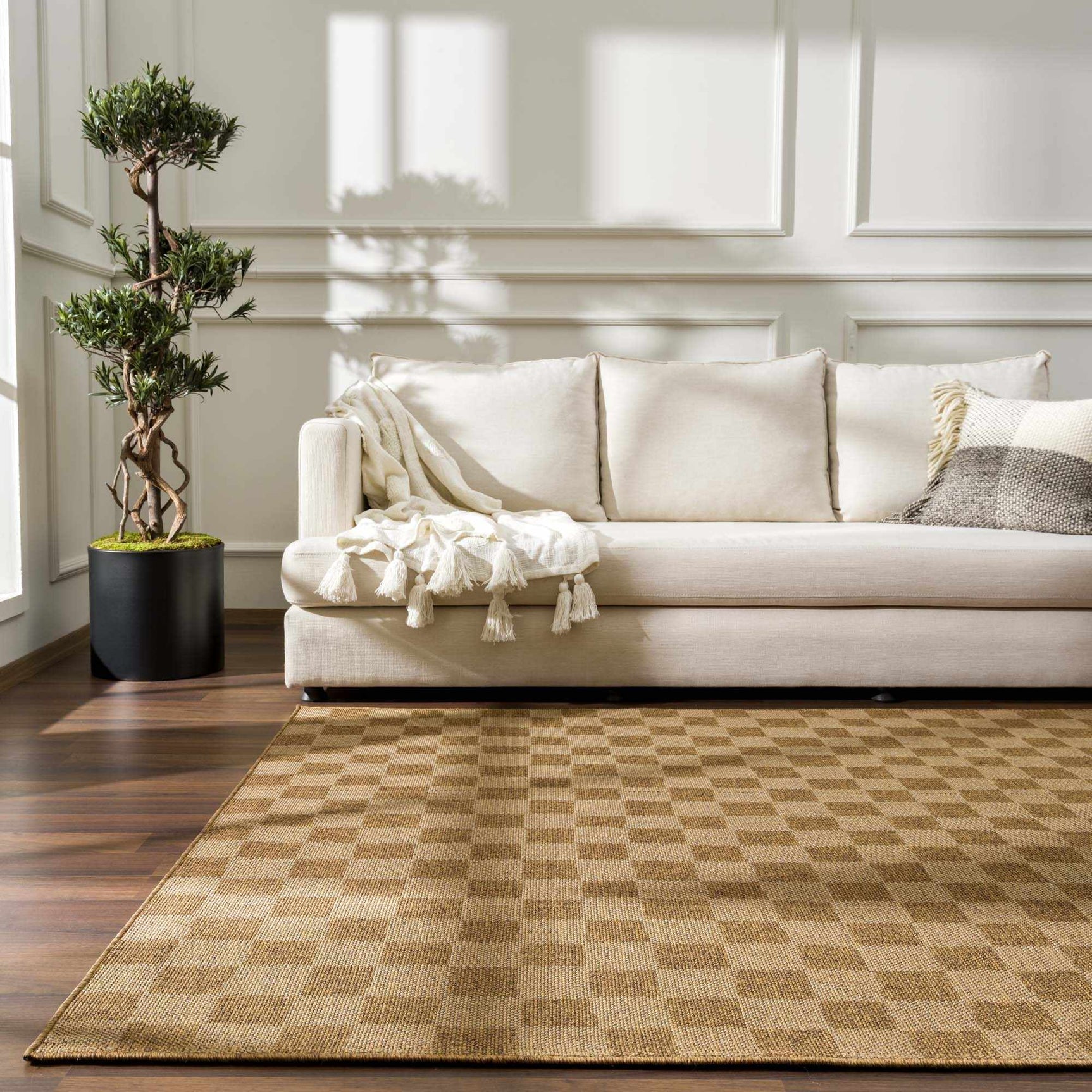 Kuval Checkered Brown Rug - Ornate Home