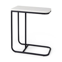 Kyra White/Black Marble Top C-Shaped End and Side Table - Ornate Home