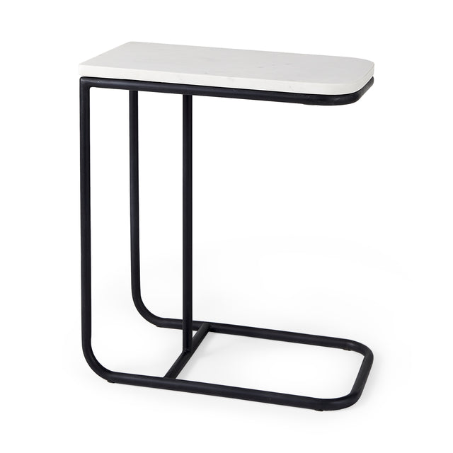 Kyra White/Black Marble Top C-Shaped End and Side Table - Ornate Home