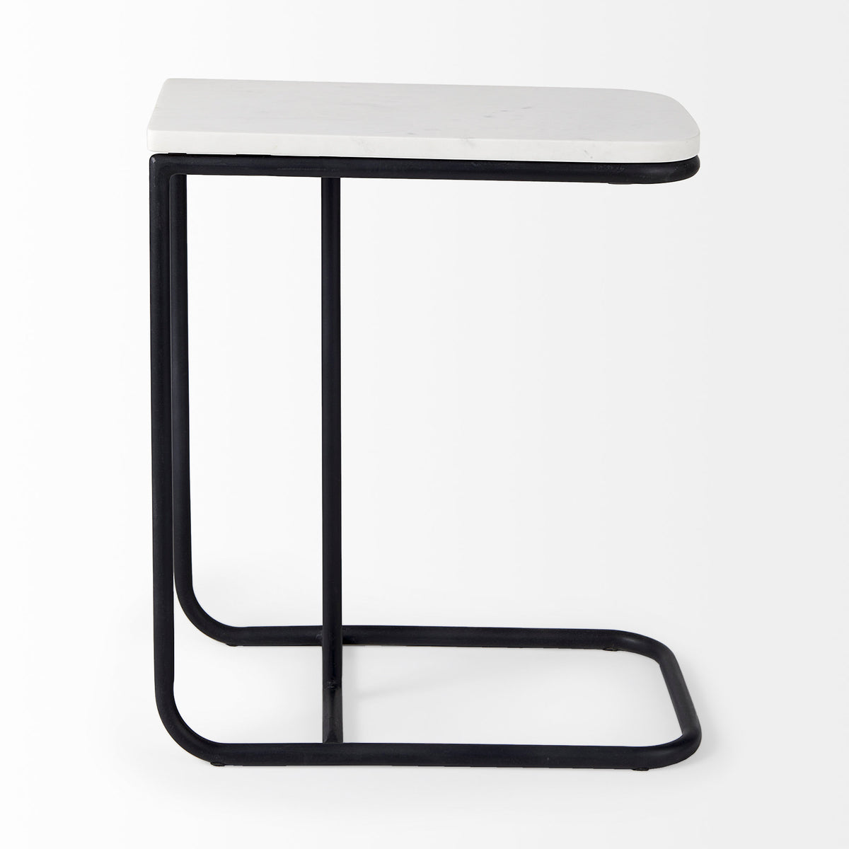 Kyra White/Black Marble Top C-Shaped End and Side Table - Ornate Home
