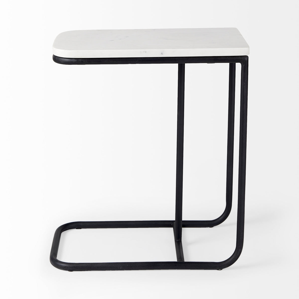 Kyra White/Black Marble Top C-Shaped End and Side Table - Ornate Home