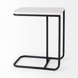 Kyra White/Black Marble Top C-Shaped End and Side Table - Ornate Home