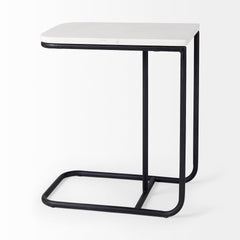 Kyra White/Black Marble Top C-Shaped End and Side Table - Ornate Home