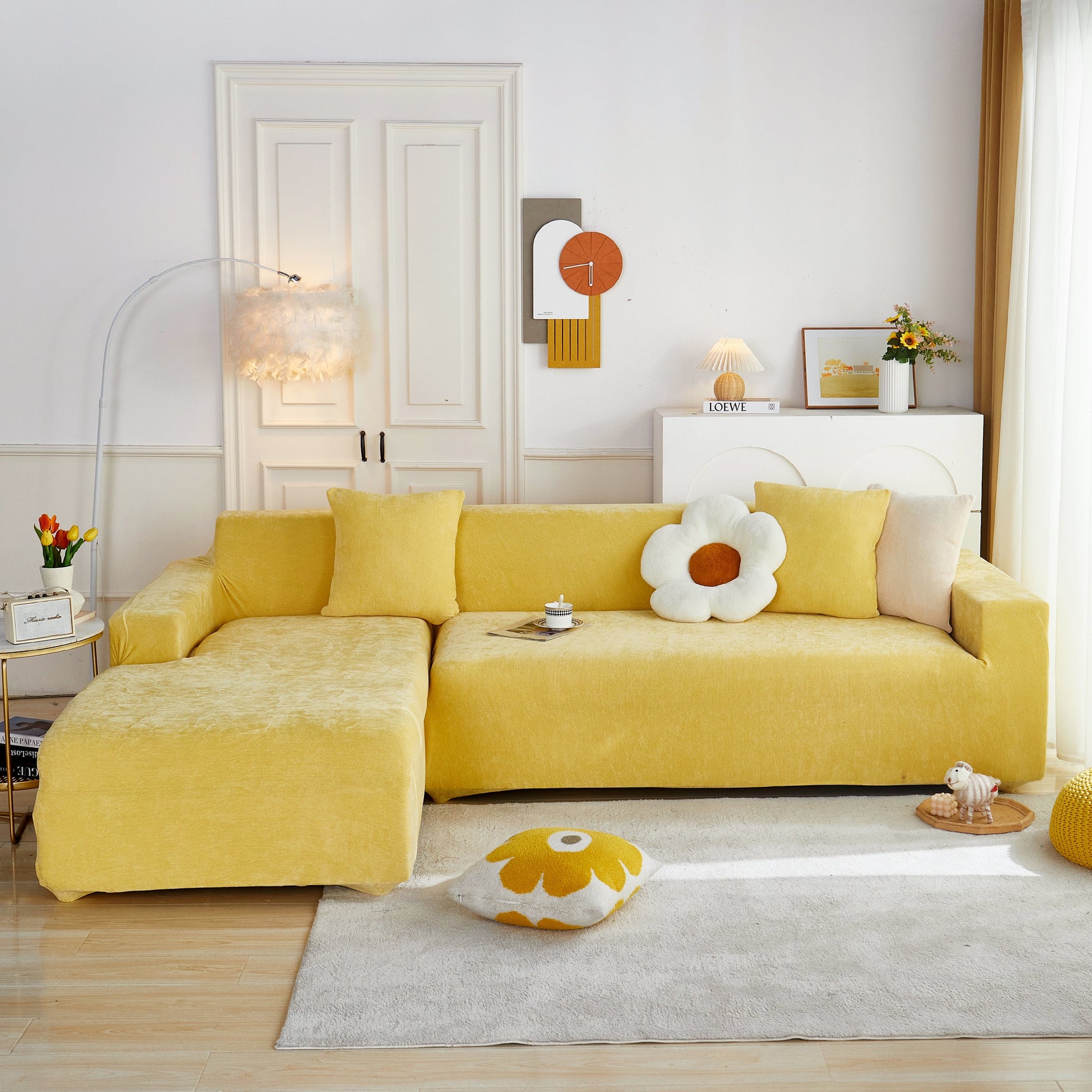 L Shape Couch Cover Stretch Soft Sectional Sofa Cover Furniture Protector Slipcover for Couch with 1pcs Free Pillowcases - Ornate Home